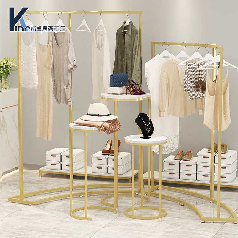 服装中岛展示架弧形挂衣架子高低货架挂衣杆女装店中间桌子流水台