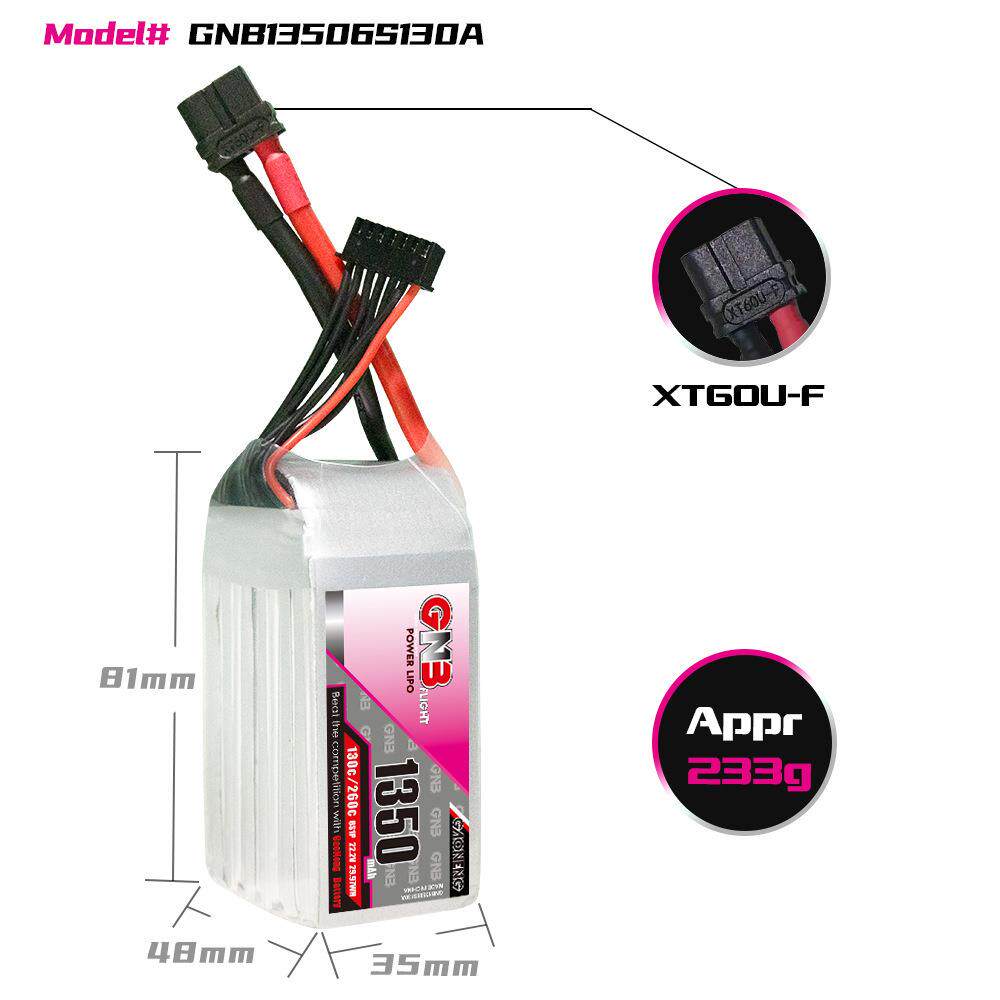GNB高能 1350mAh 6S 22.2V 130C高倍率遥控航模FPV穿越机锂电池RC