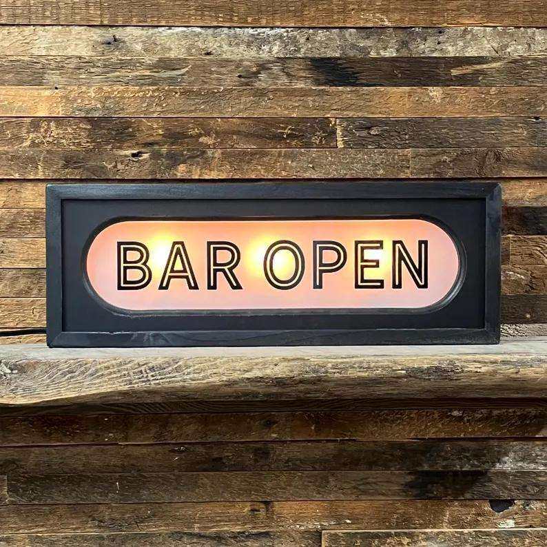 酒吧咖啡店BAR OPEN发光灯箱创意照明夜灯led台灯家居气氛灯