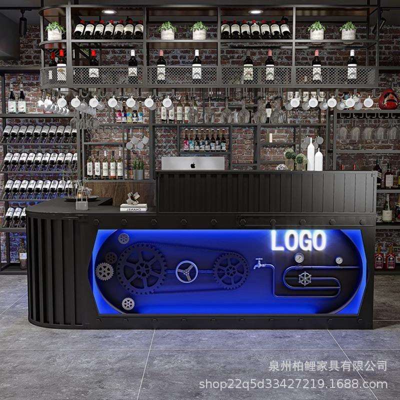 复古工业风收银台店铺餐厅接待台吧台桌酒吧台转角奶茶店柜台简约