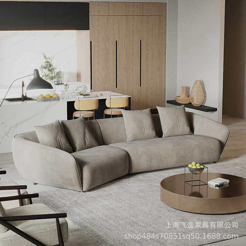 现代轻奢布艺沙发意式风格异形北欧简约弧形客厅设计师款多人绒布