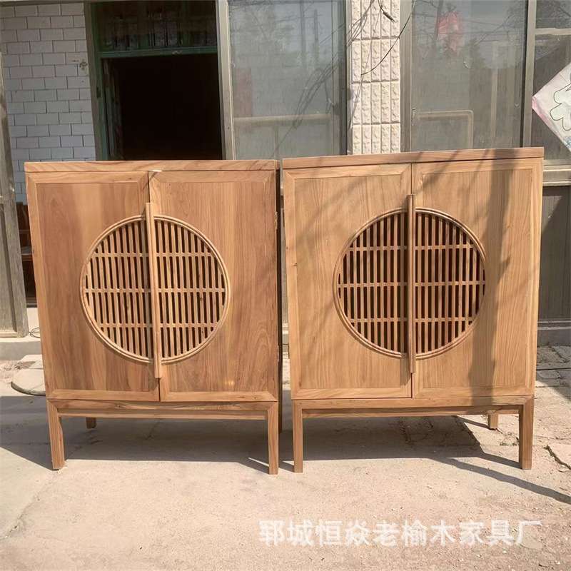 老榆木新中式免漆玄关柜现代禅意门厅柜实木餐边柜简约储物茶水柜
