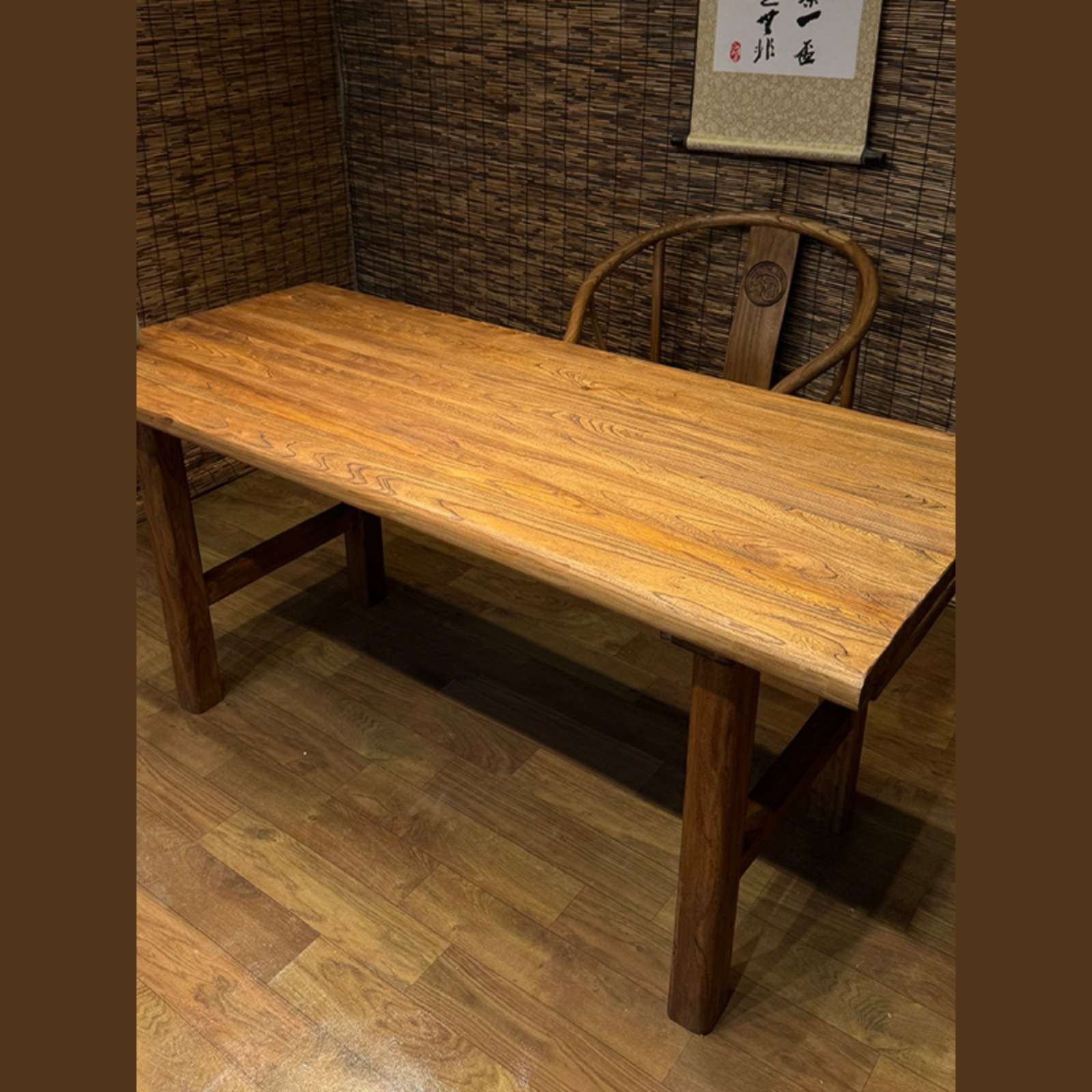 老榆木实木茶桌电脑桌餐桌复古长桌阳台桌书桌民宿饭店原木吧台桌