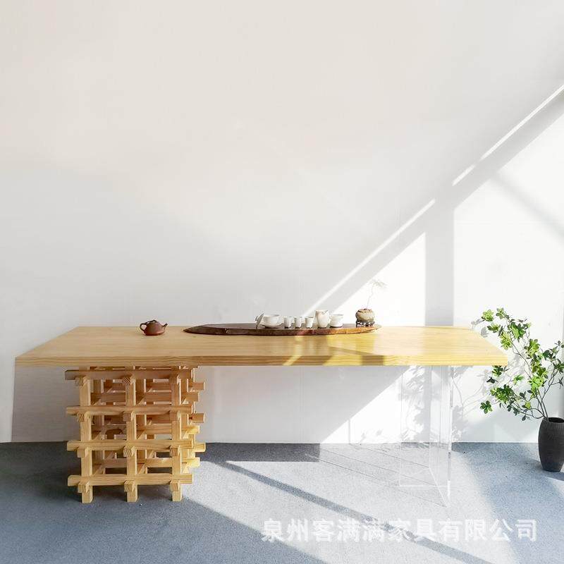 北欧个性创意实木悬浮禅意茶桌家用民宿意境岛台亚克力喝茶桌子