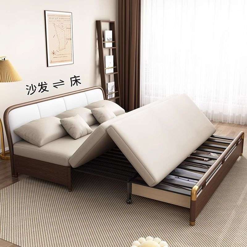 实木沙发床科技布可推拉折叠小户型客厅家用储物多功能坐卧两用
