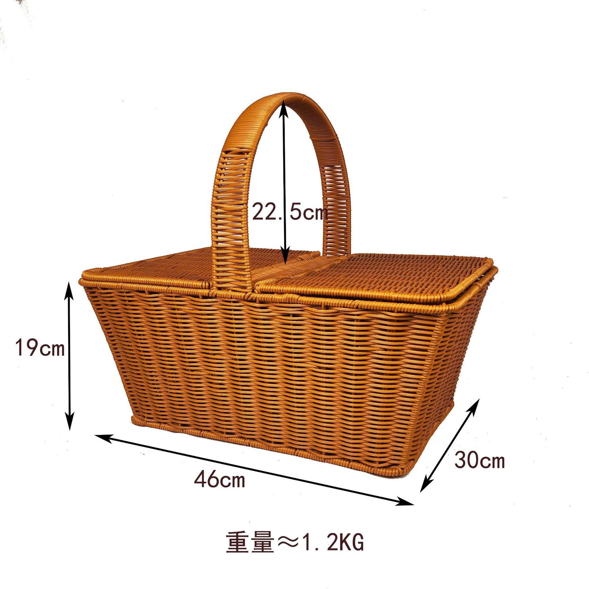 仿藤编带盖双层拜拜篮家用买菜长方形菜篮收纳篮活动盖手提篮
