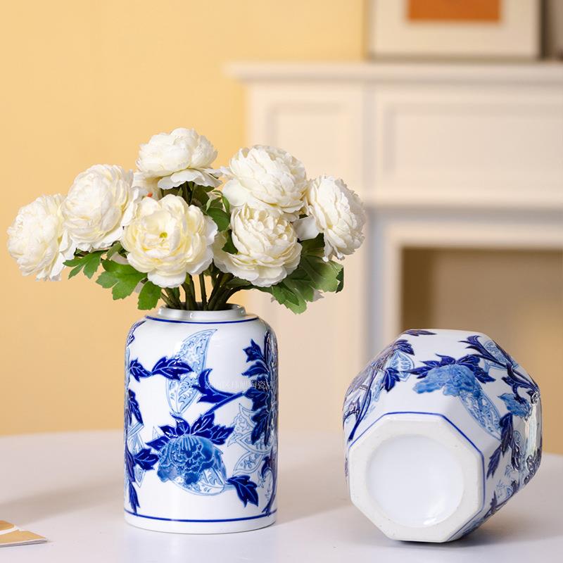 陶瓷花瓶摆件客厅富贵花卉插花装饰品家居饰品盛世牡丹青花瓷花瓶