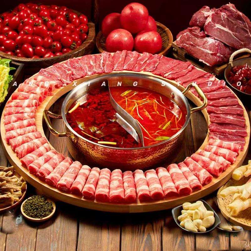 火锅餐具商用创意烤肉呼啦圈圆形竹木板特色涮肥牛羊肉卷盘子