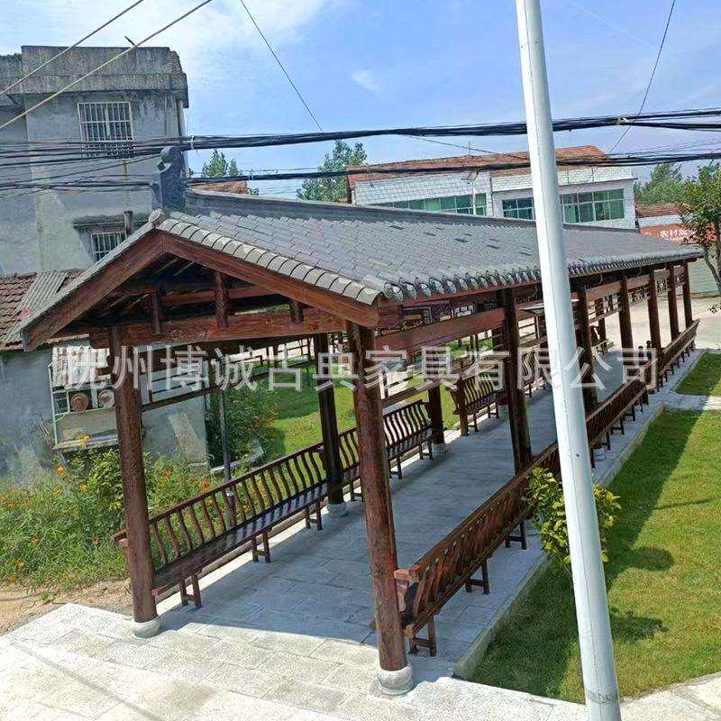 户外仿古凉亭文化古建木制回廊室外花园走廊廊桥农村庭院夏季长廊
