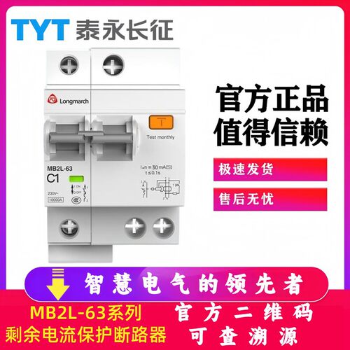 MB2L-63C漏电保护开关63A50长九32A40泰永长征16A空开4断路器1P+N