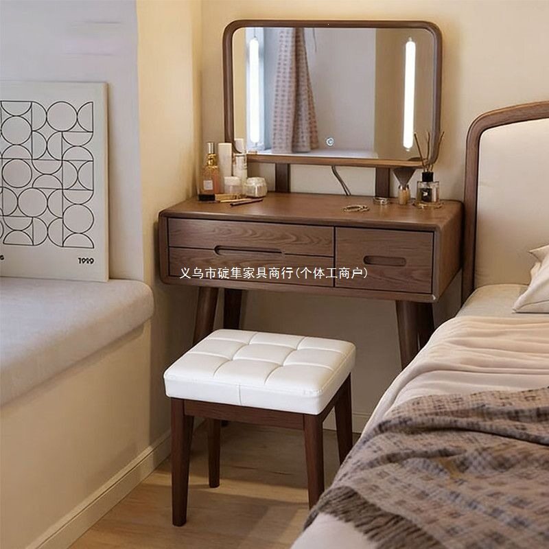 实木梳妆台卧室进口松木现代简约化妆柜化妆桌凳小型化妆台带抽屉