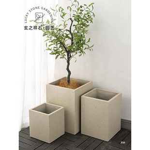 玄之祥石方形水泥花盆镁泥花盆水泥盆仿花岗岩水磨石绿植盆栽落地