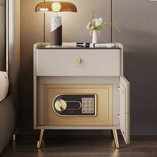 智能床头柜带保险箱一体全实木新款家用无线充电卧室高级感床边柜