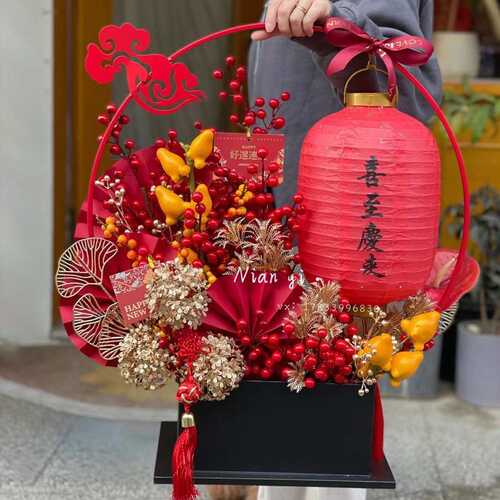 源头厂家直销新中式蝴蝶兰花盆银柳冬青年宵花金属花篮厅玄关摆件