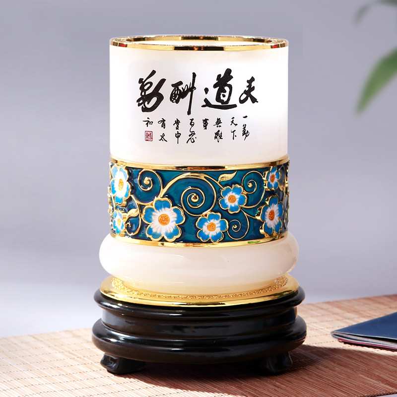琉璃玉笔筒老板办公室桌面实用摆件毕业季礼物商务礼品创意工艺品