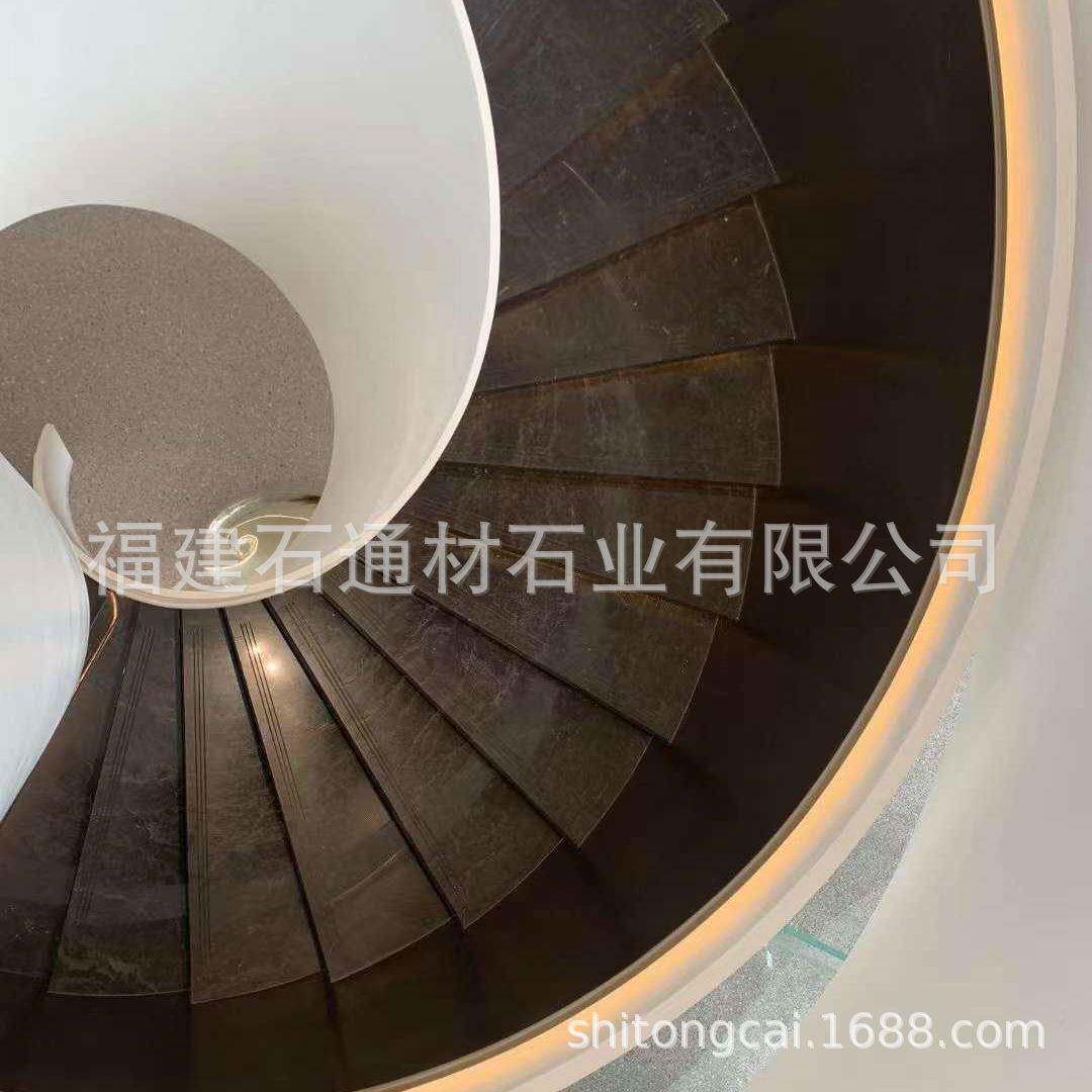 太古黑金大理石踏步 楼梯石材水刀拼花地砖波导线酒店别墅装修