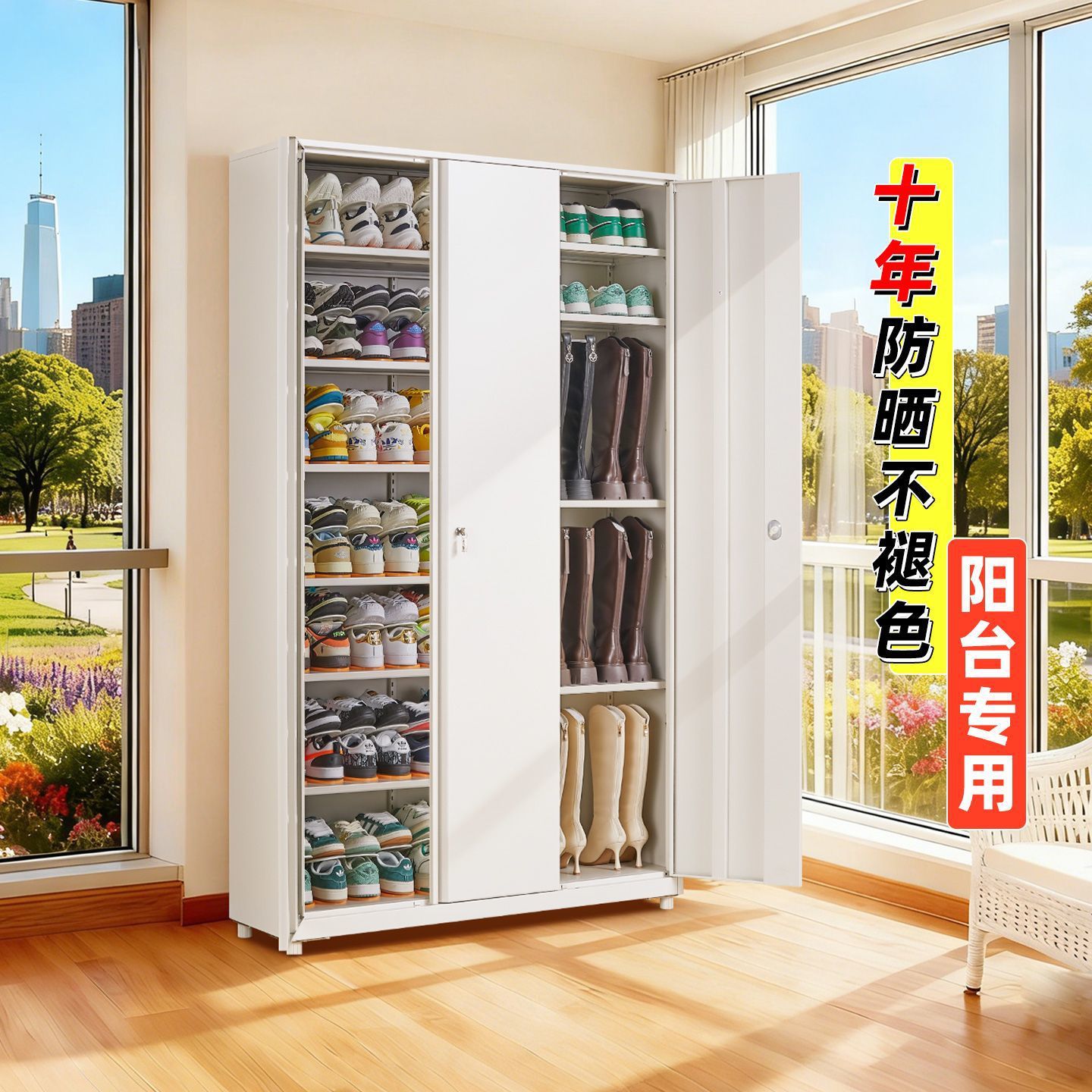 钢制鞋柜对开门碳钢鞋架子多层家用阳台柜移动入户玄关收纳柜防尘
