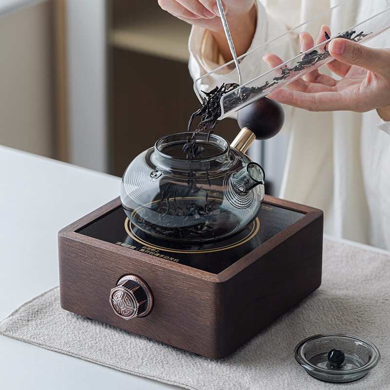 胡桃木玻璃煮茶壶烧水壶白茶煮茶器小型电热煮茶炉新款电陶炉专用