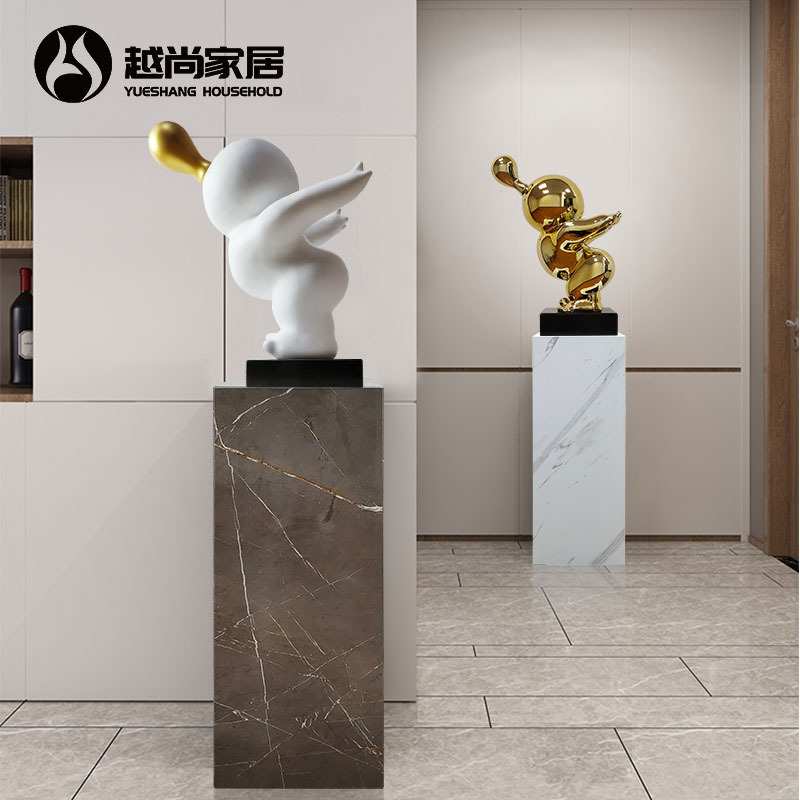 人造水墨纹大理石雕塑摆件底座展台售楼处酒店艺术品装饰台基座