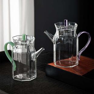 透明玻璃仿宋绿茶泡茶壶 高硼硅玻璃手执壶 家用彩把冲茶器