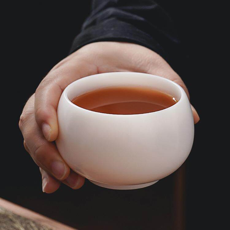 高端手工茶器自生釉羊脂玉白瓷茶杯主人杯单杯大号茶盏品茗杯专用