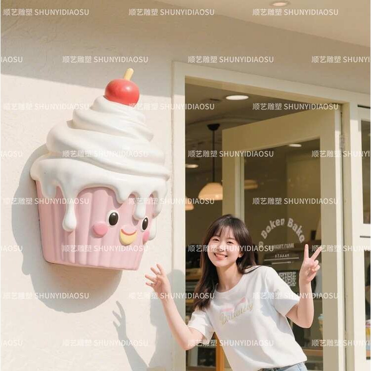 创意奶油杯子蛋糕摆件烘焙店门头装饰雕塑玻璃钢蛋糕模型道具