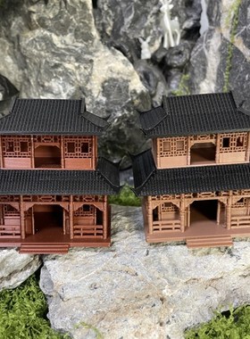 中式古建筑微景观造景假山凉亭模型吸水水陆房子鱼缸盆景古建筑