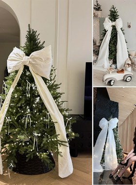 圣诞树挂拖尾蝴蝶结 节日网红色蝴蝶结打卡摆件橱窗装饰拍照道具