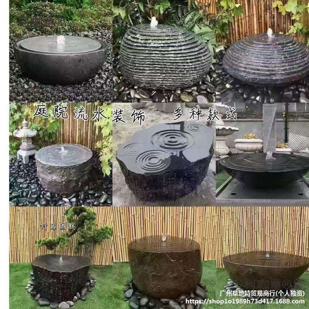 中式水景户外日式景观摆件新石钵石盆庭院养鱼池流水水钵盆麦太保