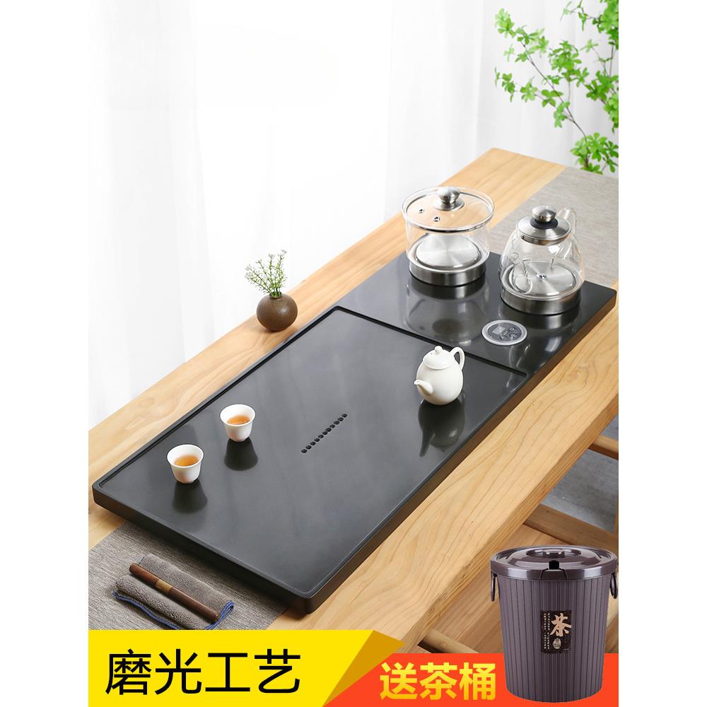 天然乌金石茶盘茶具套装家用全自动上水烧水壶一体电磁炉石头茶台