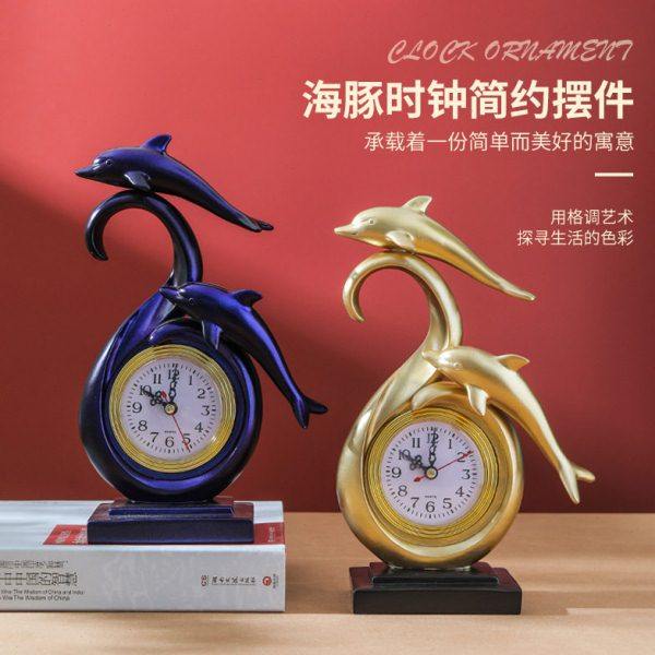 网红轻奢海豚工艺品时钟酒柜摆件客厅电视柜玄关现简约装饰座钟,家居饰品,立钟/落地钟,淘宝优惠券,粉丝福利购,淘宝优惠卷