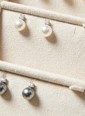 WSP06273 茉莉雅集 进口空运优雅水晶珍珠锆石钻925银耳针耳钉女