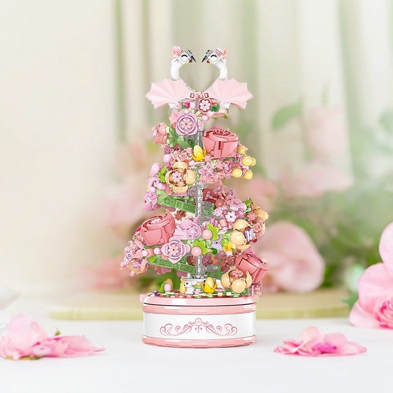 天鹅旋转花朵灯光音乐盒积木益智拼装玩具八音盒摆件手工创意礼物,节庆用品/礼品,创意礼盒/礼品套组,淘宝优惠券,粉丝福利购,淘宝优惠卷