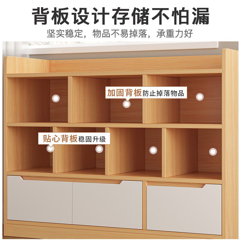 书架落地置物架客厅一体靠墙家用书柜简易格子柜收纳储物柜带柜门