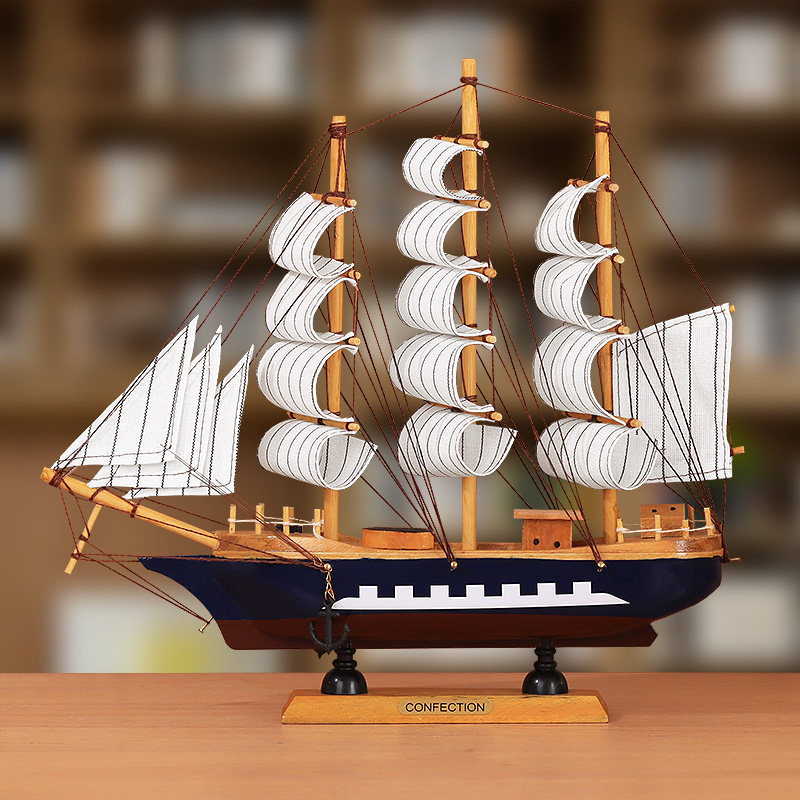 帆船模型摆件一帆风顺船模客厅小木船玄关酒柜电视柜书柜摆设礼物