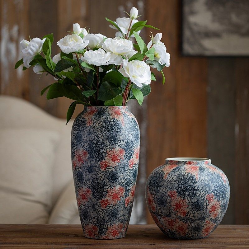 景德镇新中式花瓶陶瓷摆件客厅插花粗陶复古陶罐花盆干花花瓶花器,家居饰品,花瓶,淘宝优惠券,粉丝福利购,淘宝优惠卷