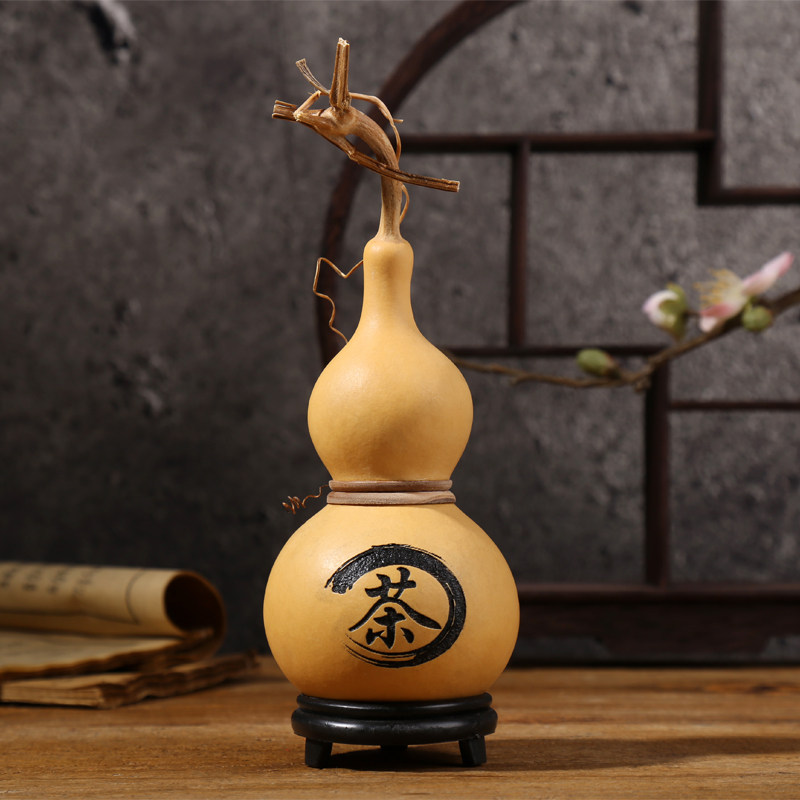天然葫芦茶叶罐精品高档创意个性工艺品雕刻摆件礼盒木质手工中式