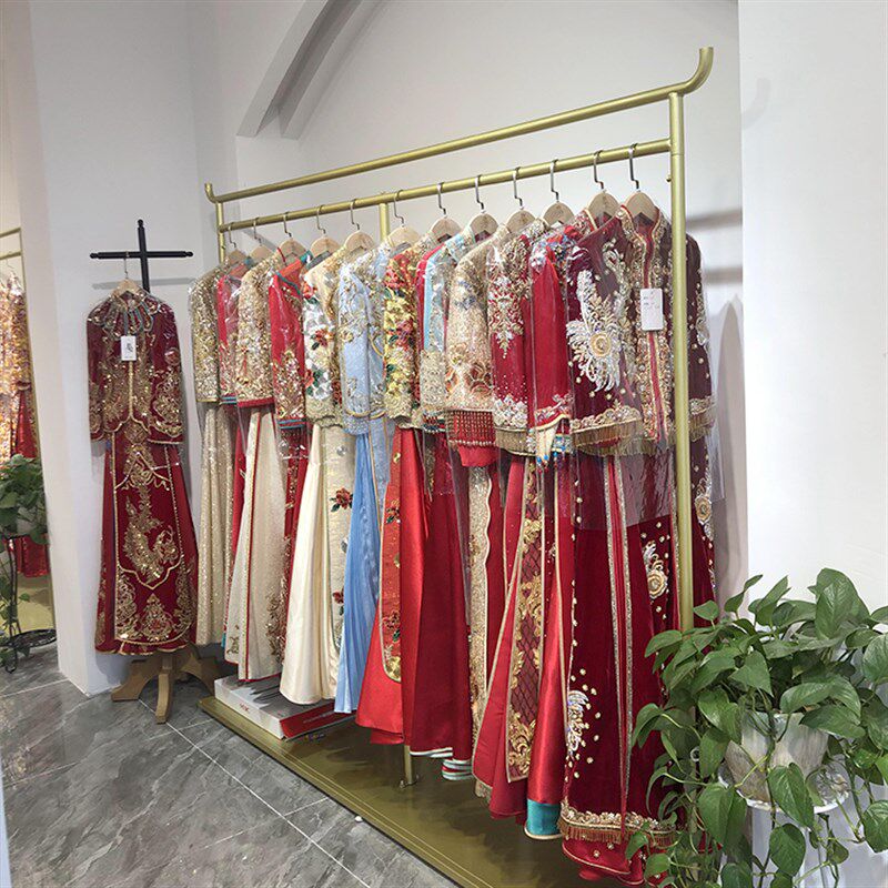 婚纱店秀禾展室架落地式工作示高档婚尾拖纱中式礼服汉服挂衣架子