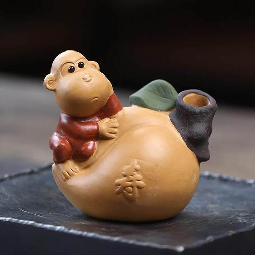 紫砂茶宠生肖猴子摆件茶具配件寿桃水培花瓶花插创意茶盘茶桌可养