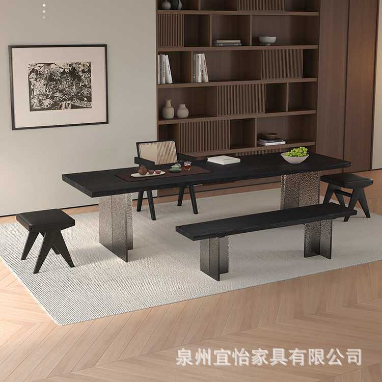 新中式实木茶桌椅组合藤艺家用客厅办公泡茶桌子创意原木大板茶台