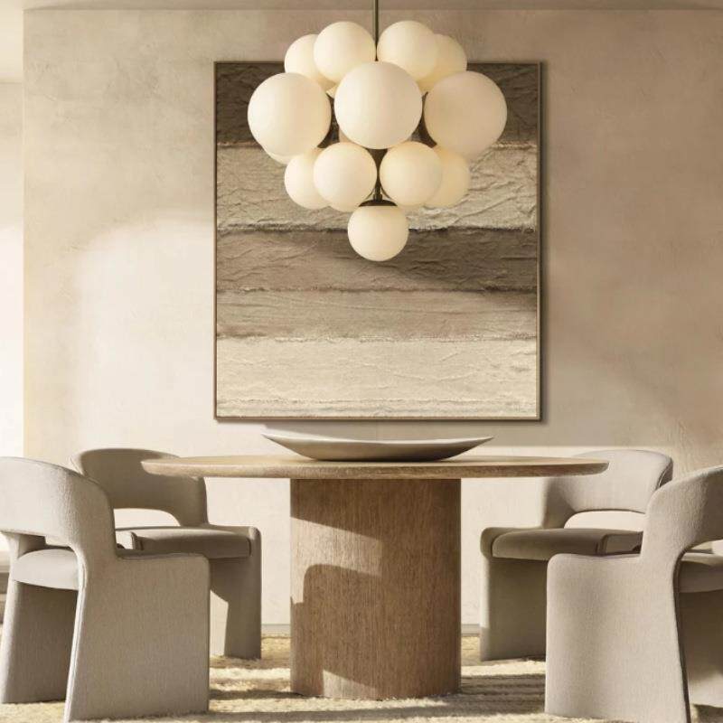 美式实木RH简约圆形桌餐椅组合家用餐厅家具酒店亚马逊出口工厂