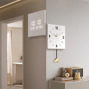 现代简约客厅电子屏时钟带摇摆转角挂钟高级感双面钟表挂墙免打孔