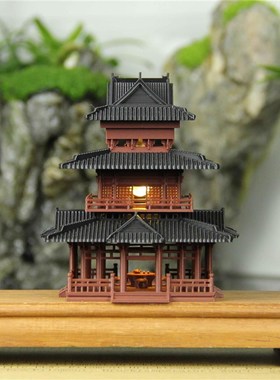 微景观观山楼造景古风建筑摆件楼阁假山水陆缸奇石盆景摆件模型