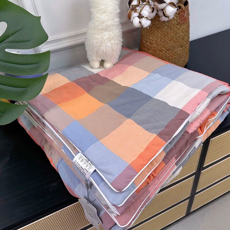 100全棉纯棉暖气被空调被A类可机洗双人格子单人夏季凉被四季通用