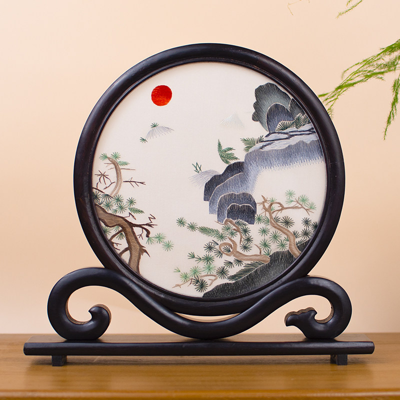 刺绣摆件苏绣台屏新中式古风桌面中国风屏风玄关摆台原木精致礼品,家居饰品,装饰摆件,淘宝优惠券,粉丝福利购,淘宝优惠卷