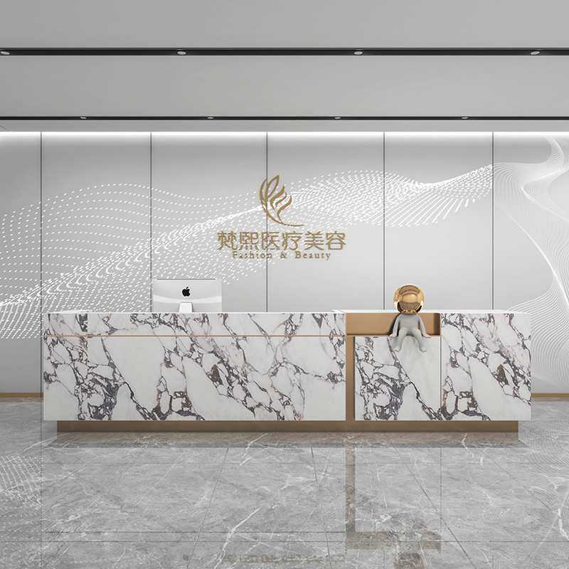 酒店大堂接待台公司售楼部人收银台多层板仿大理石花纹贴纸