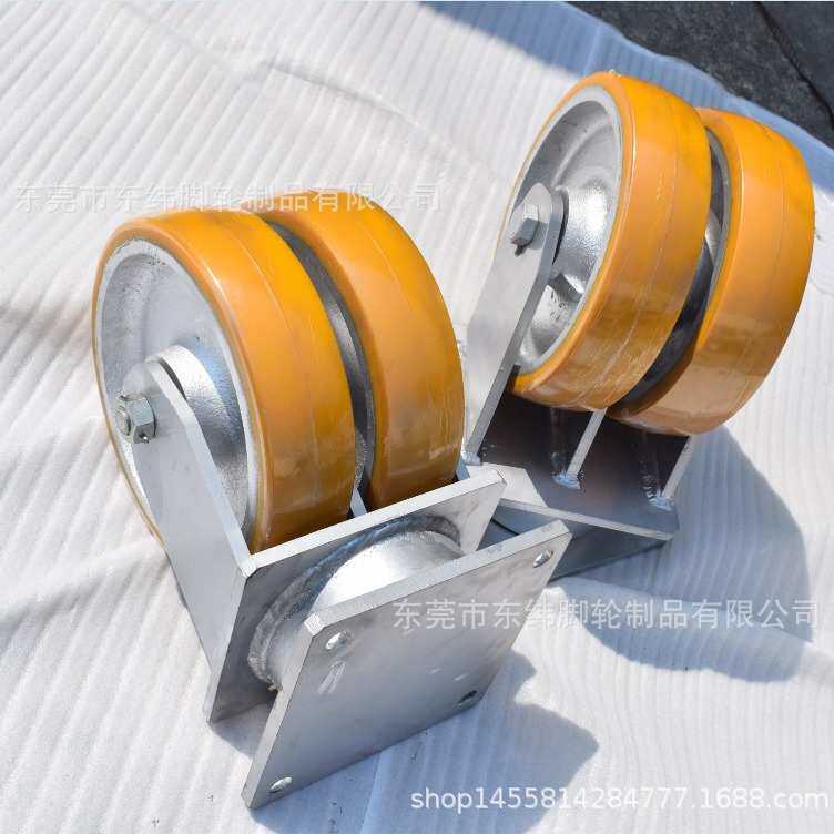 生产超重型工业脚轮 黄色聚氨酯PU包银漆生铁万向双轮承重5~10吨