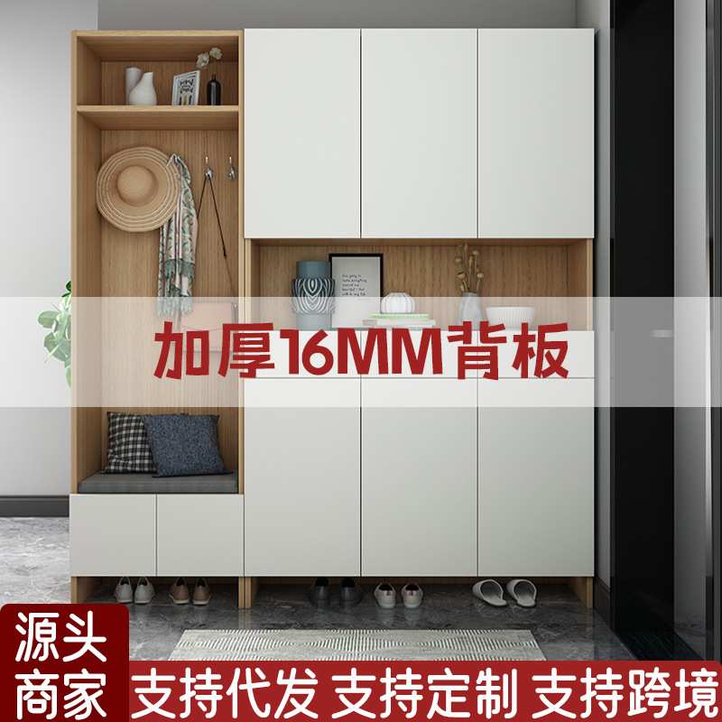 入户鞋柜衣架一体家用大容量门口储物门厅柜现代简约实木玄关柜子