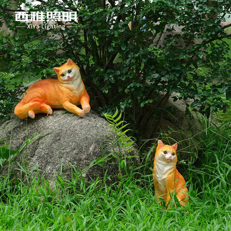 仿真发光动物灯玻璃钢小猫灯户外花园装饰摆件庭院地插猫咪草坪灯