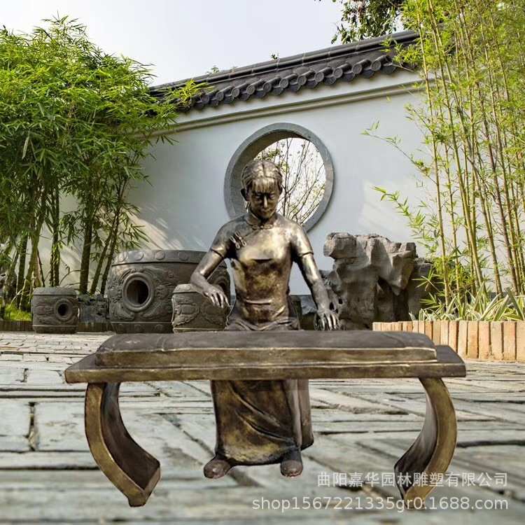 玻璃钢仿铜人物雕塑制作厂家 小区绿地弹琴人物摆件 户外景观